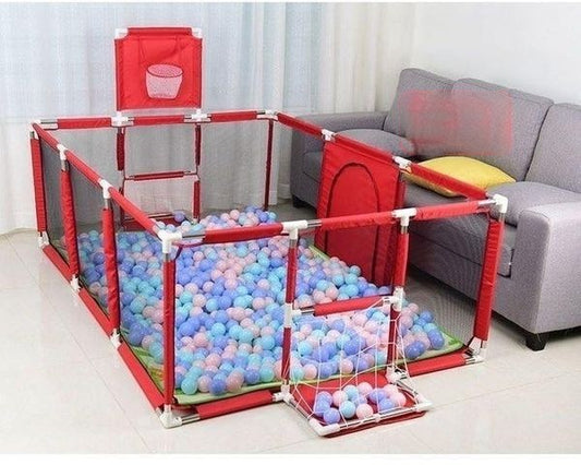 Little Explorers Enclosure: Toddler Adventure Playpen with Basketball Hoop and Soccer Goals