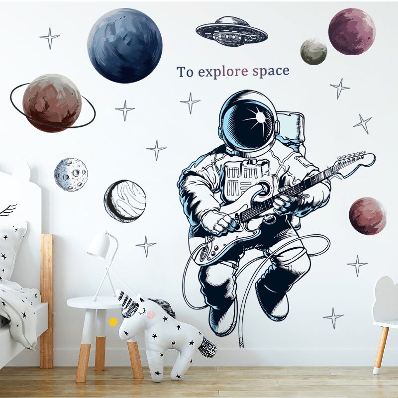 Musical Astronaut Guitarist: Vibrant Wall Stickers for Kids' Bedroom