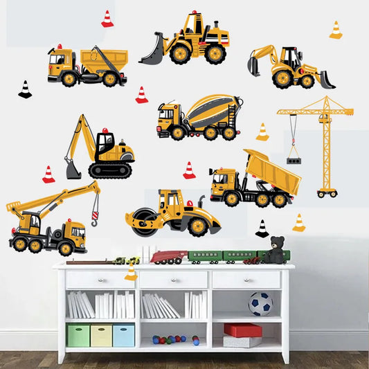 Spark Your Child's Imagination with Cartoon Construction Vehicle Wall Stickers!