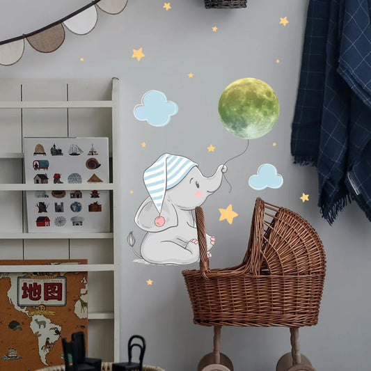 Illuminate Your Nursery with Baby Elephant Moon Luminous Stickers