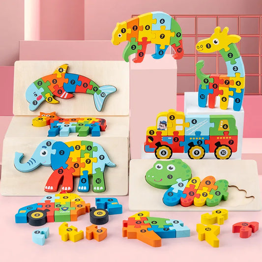 Montessori Wooden Puzzles for Kids - Educational 3D Puzzle Set