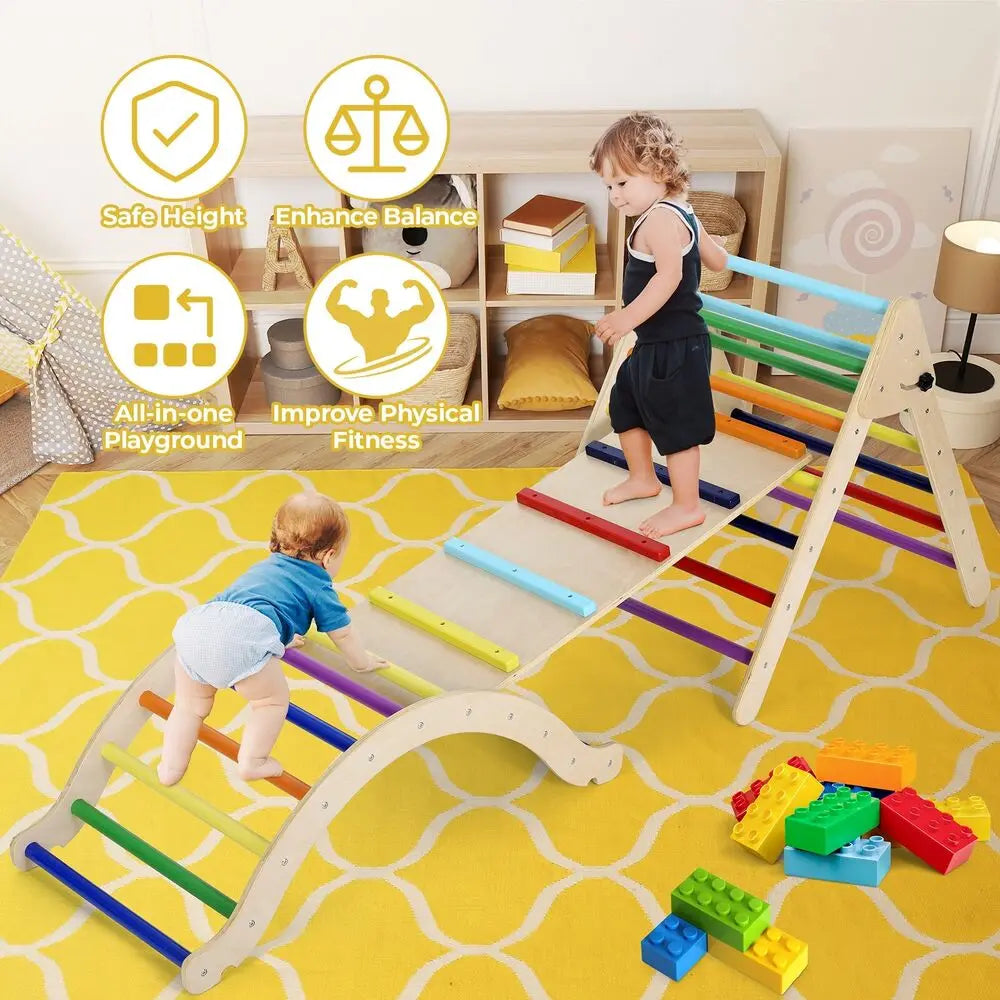 Safe Indoor Play: Montessori Wooden Climber Set for Toddlers (3-7 Years)