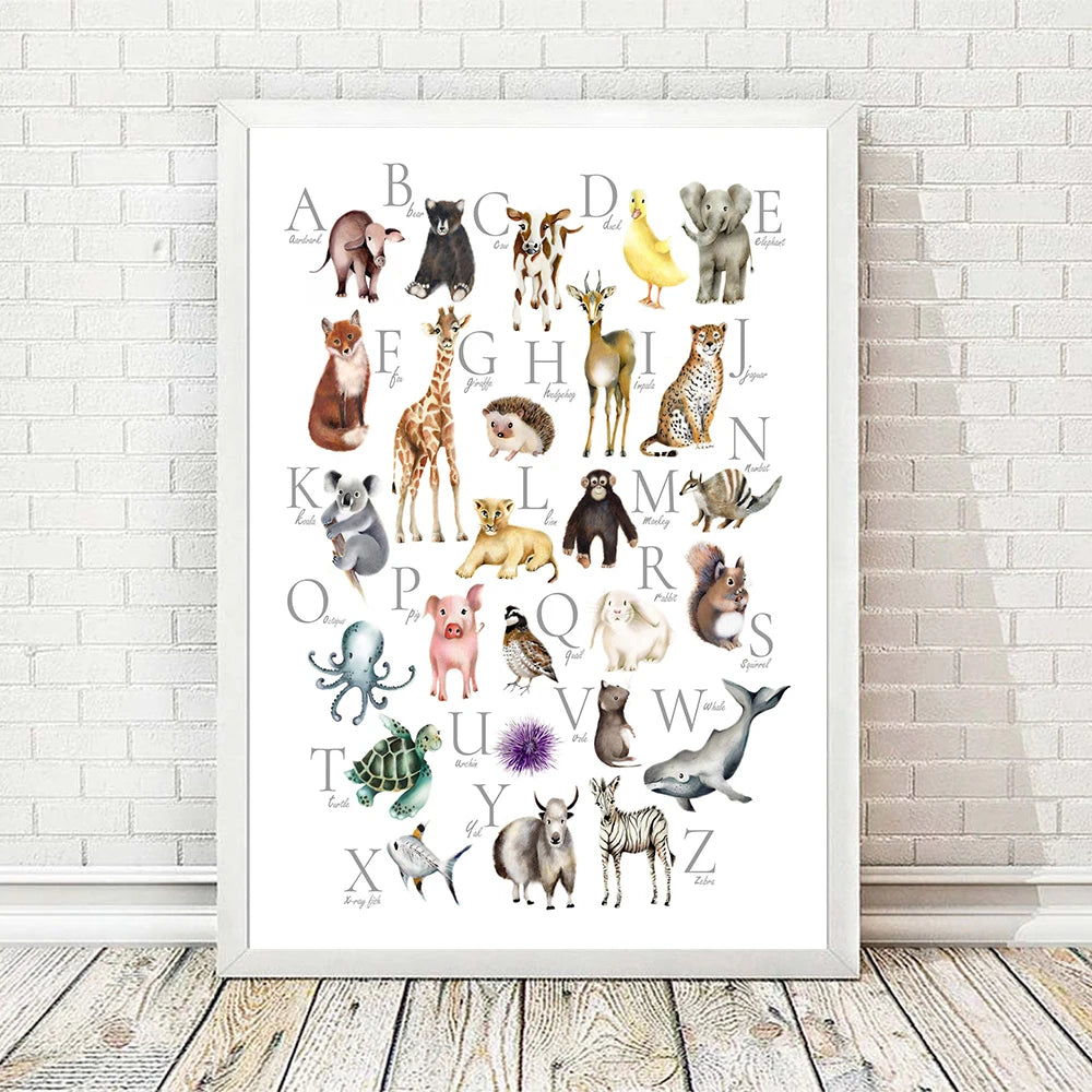animals alphabet a to z nursery posters educational wall art
