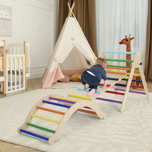 Montessori 3-in-1 Wooden Climber: Slide, Rocker & Triangle Set for Kids