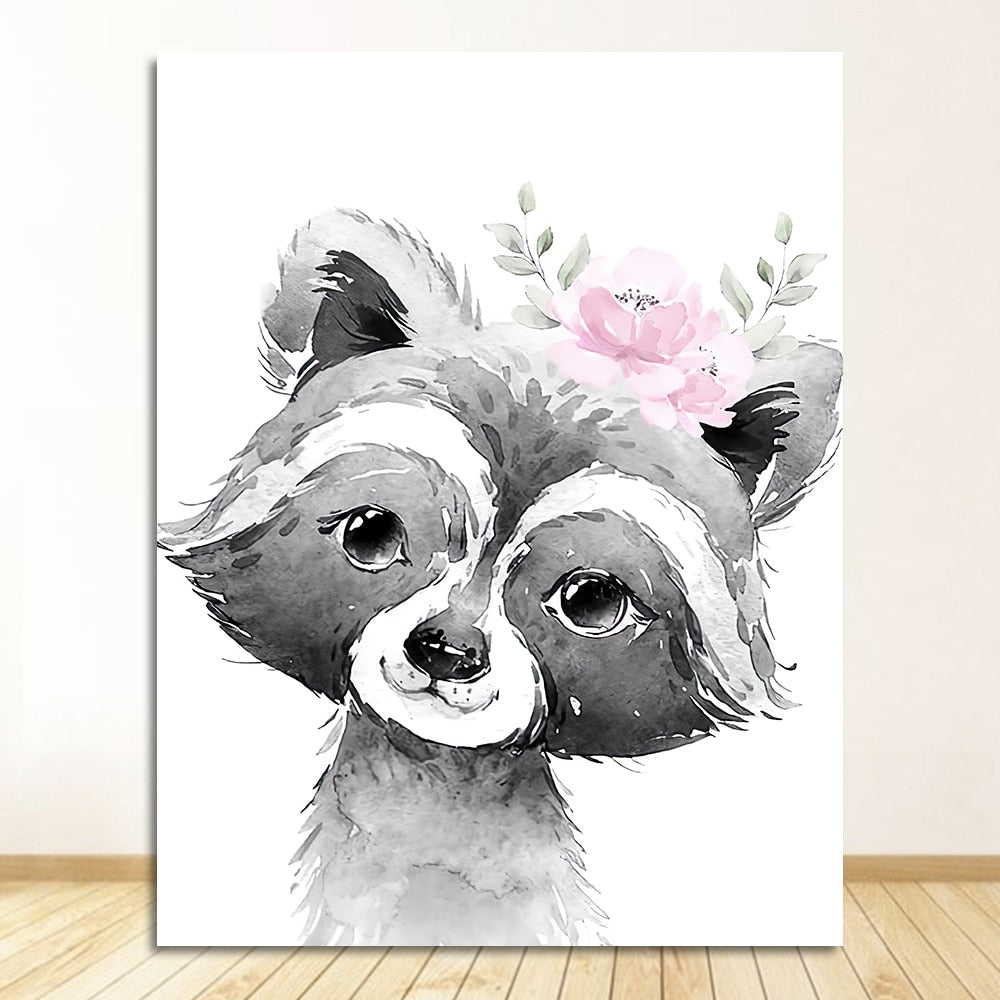 adorable raccoon drawing wall art for the childrens bedroom