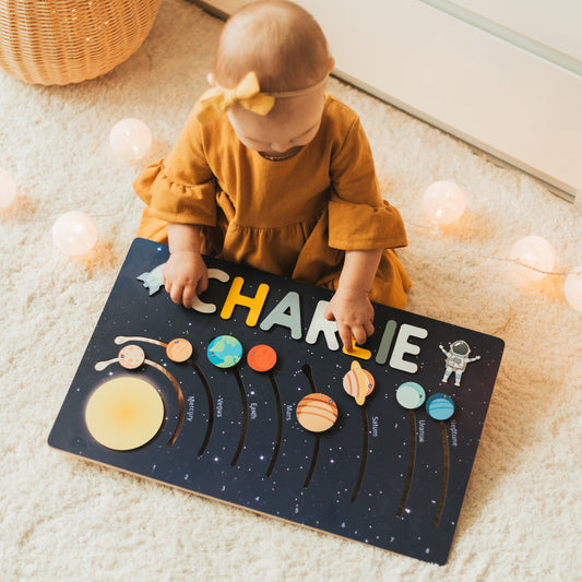 Personalized Name Planets Montessori Puzzle Board for Kids