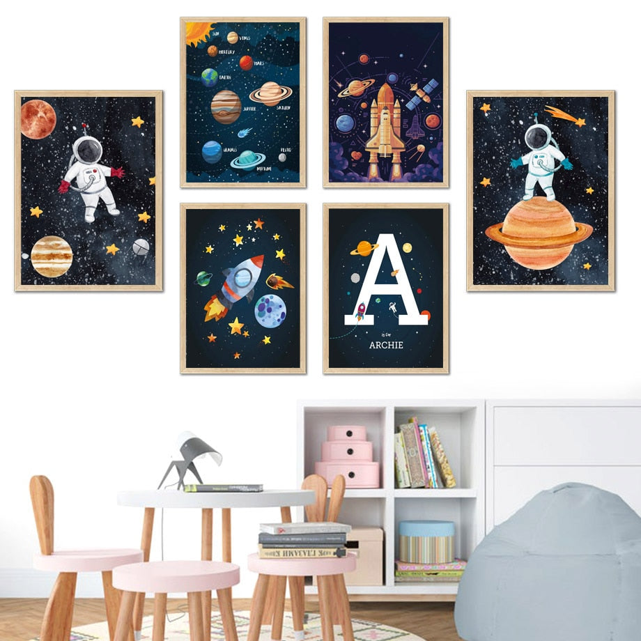 Personalized Space Theme Posters: Alphabet & Number Edition