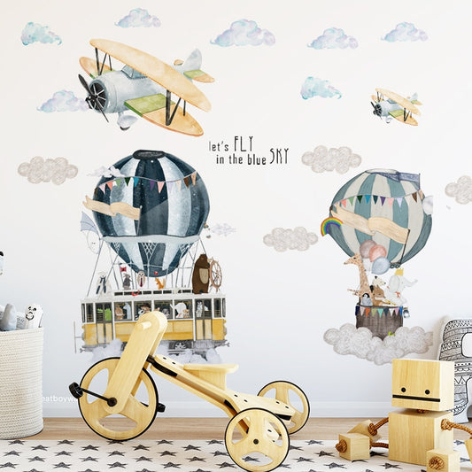 Hot Air Balloon & Aeroplane Wall Decals for Kids