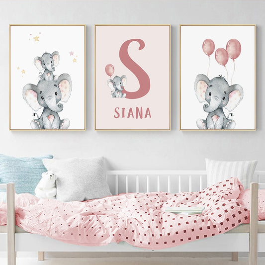 Personalized Elephant Theme Name Prints