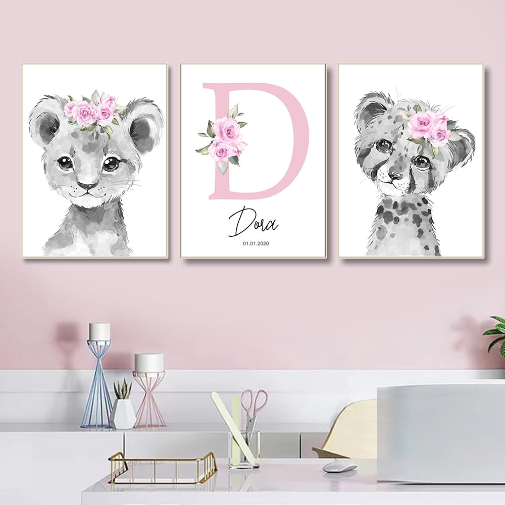 Sweet and Playful Animal Canvas Prints for Girls' Room Personalization