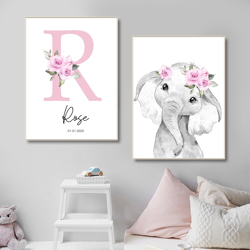 Personalized Animal Canvas Prints for Girls' Room: Whimsical Nursery Decor