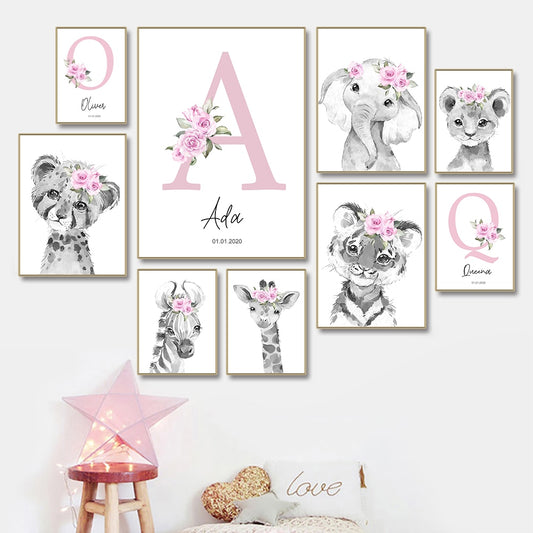 Personalized Animal Canvas Prints: Whimsical Nursery Wall Art