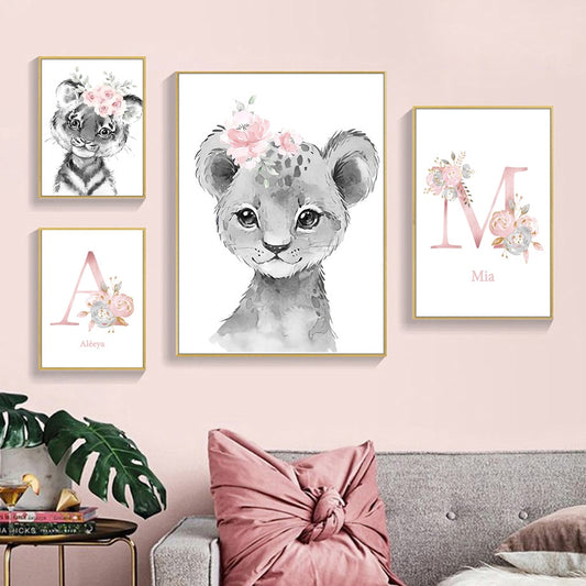 Personalized Name Posters: Customize Your Child's Space with Animal Art
